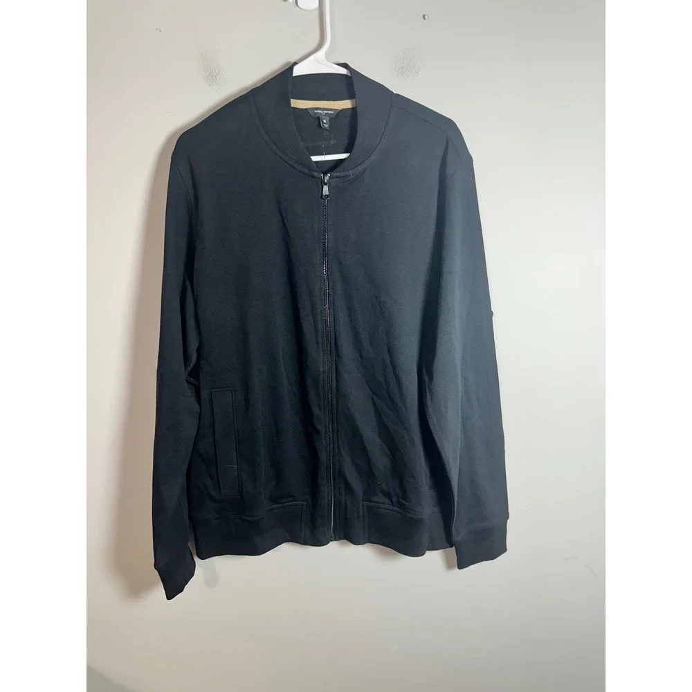 Banana Republic Mens Luxe Touch Bomber Jacket Black Cotton Full Zip 667251-01 M